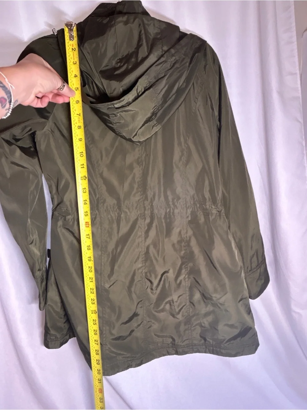 Michael Kors Women’s Olive Green Hooded Anorak Rain Jacket Utility Coat Size med